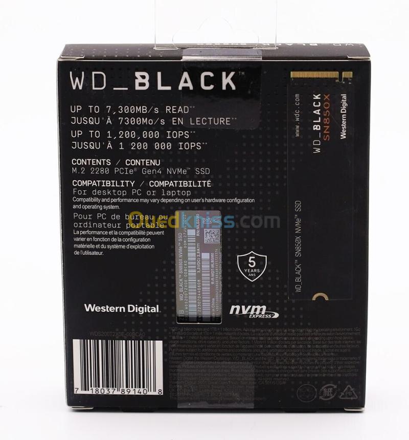 WD BLACK SN850X 1TB - SSD NVME PCIE GEN4 - 7300 MO/S - WITH HEATSINK - PC/CONSOL - 3D TLC - BLACK 4