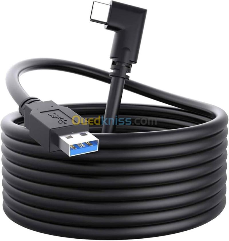 Cable OCULUS META QUEST 2 & 3 - USB TYPE-A TO TYPE-C - 16 FT 5M - PC VR LINK HAUTE VITESSE 2