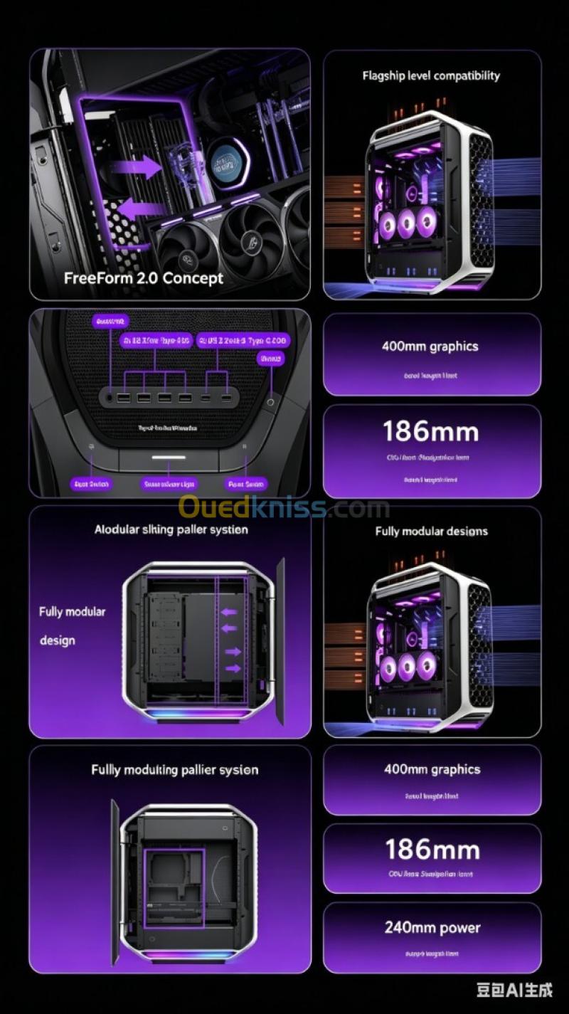 COOLER MASTER COSMOS ALPHA - BOITIER PC GAMING - BIG TOWER - E-ATX - RGB - VERRE TREMPE - SUPPORT COULISSANT - ARGENT BLACK 5