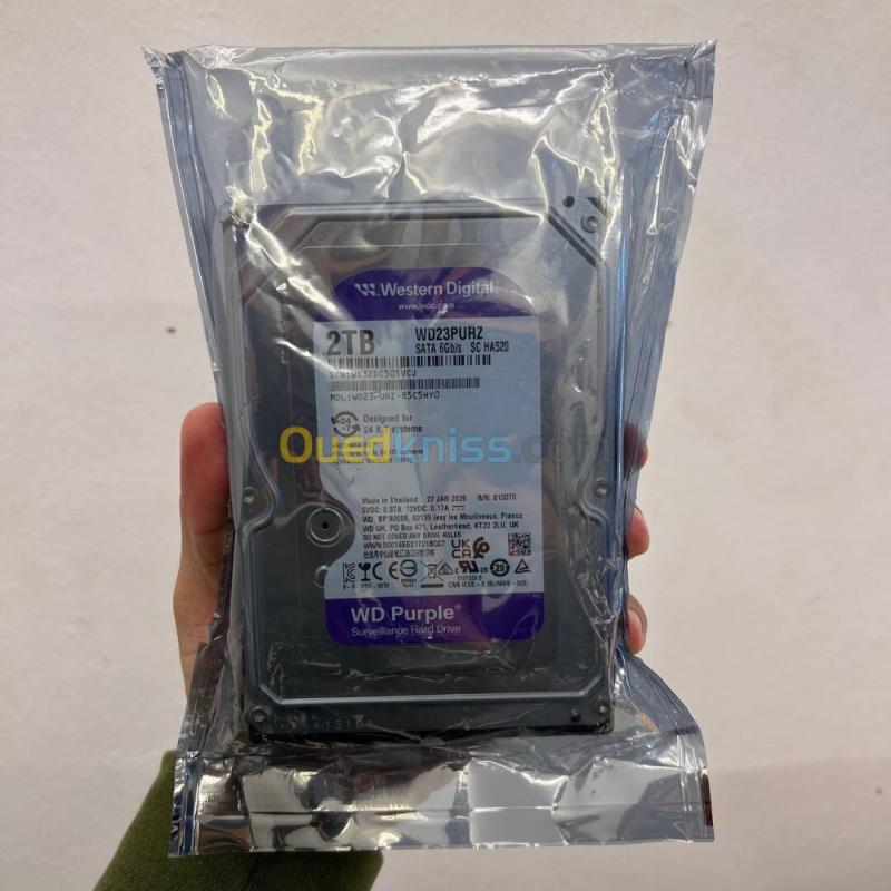 WD PURPLE 2TB SURVEILLANCE - DISQUE DURE HDD 3,5" - SATA 6GB/S - 5400 RPM - 64Mo - WD23PURZ