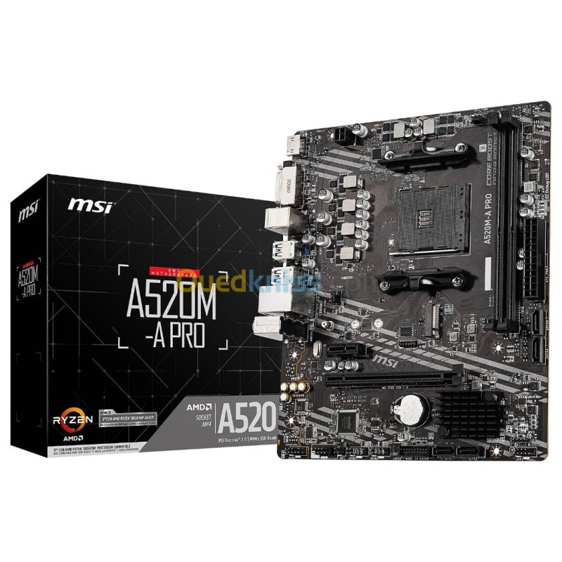MSI A520M-A PRO - CARTE MÈRE MICRO ATX-  SOCKET AM4 AMD A520 - DDR4 - M.2 NVME - USB 3.0 - PCIE 3.0 - BLACK