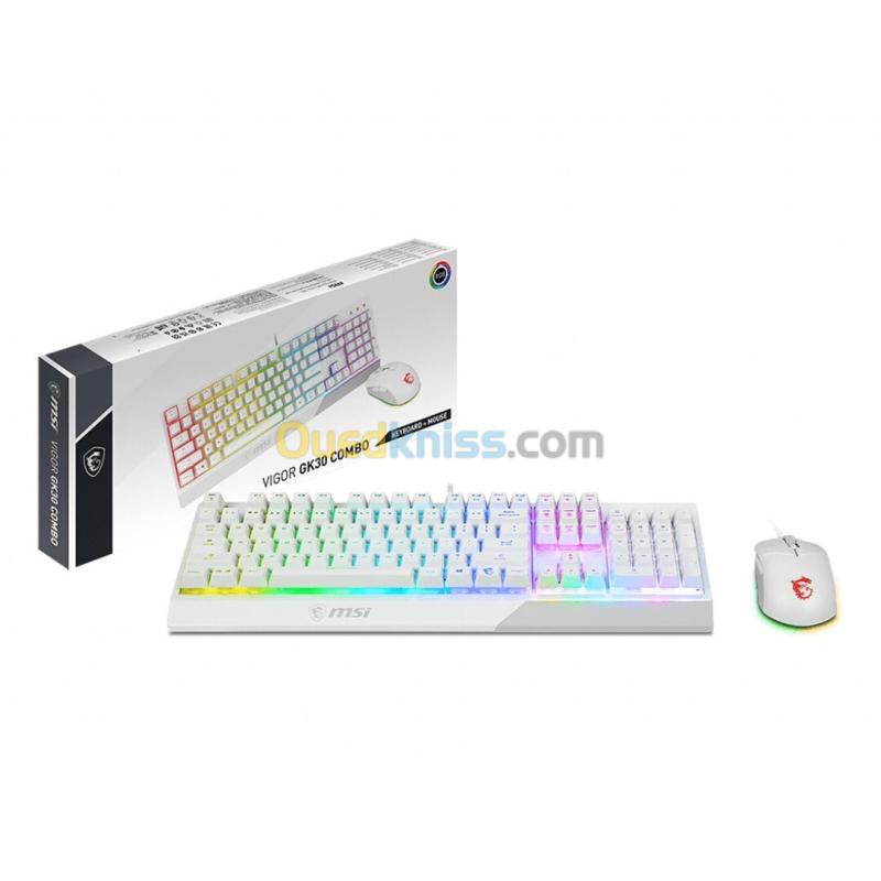 MSI VIGOR GK30 COMBO LIGHT RGB - PACK CLAVIER AZERTY - SOURIS CLUTCH GM11 - GAMING - FILAIRE - WHITE 2