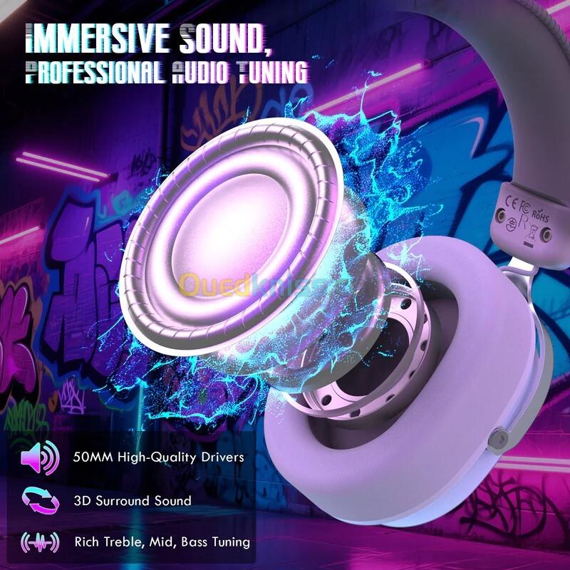 ATTACK SHARK L30 PRO - CASQUE GAMING SANS FIL - TRI-MODE - SON SURROUND 7.1- BLUETOOTH - 2.4 GHz - FILAIRE - LATENCE 20 MS - WHITE 5
