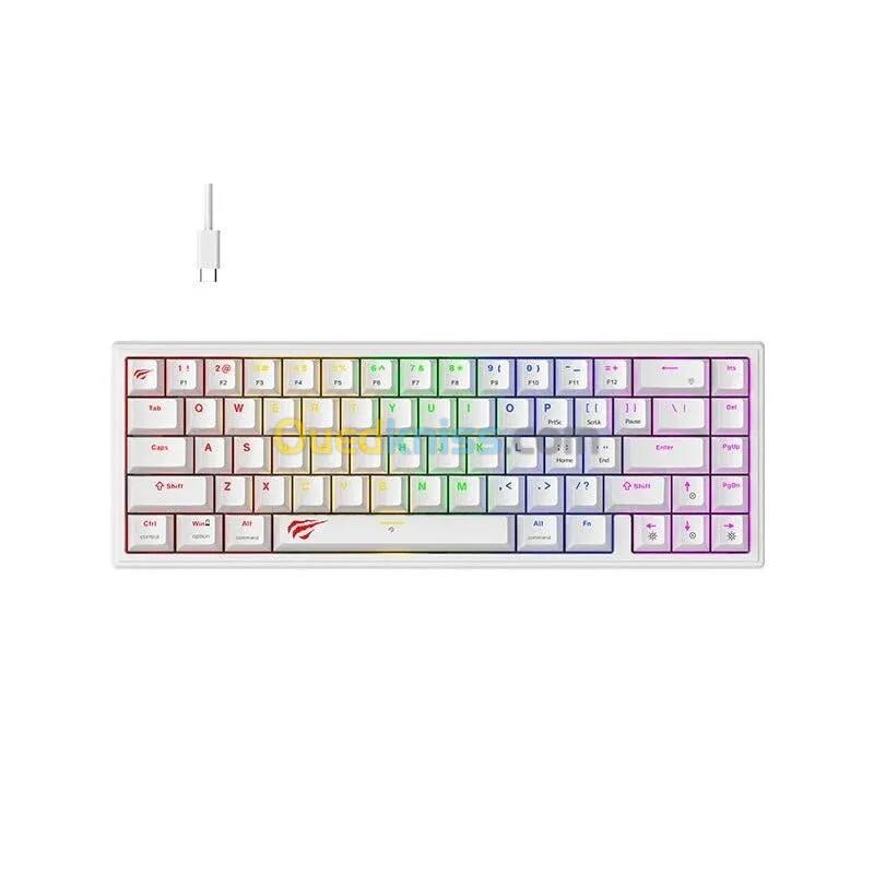 HAVIT KB874L WHITE - CLAVIER MÉCANIQUE GAMING - RGB BACKLIT - SWITCHES RED - 67 TOUCHES - COMPACT - WHITE