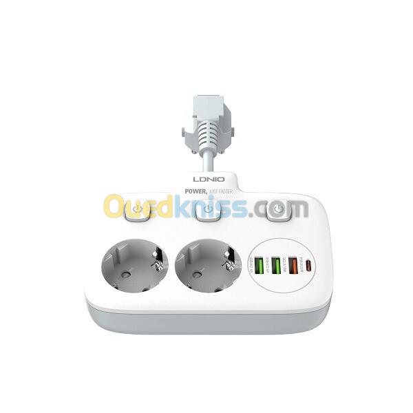 LDNIO SE2435 - MULTIPRISE 2 PRISES + 3 PORTS USB - 2500W - CHARGE RAPIDE - PROTECTION - COMPACT - WHITE 2