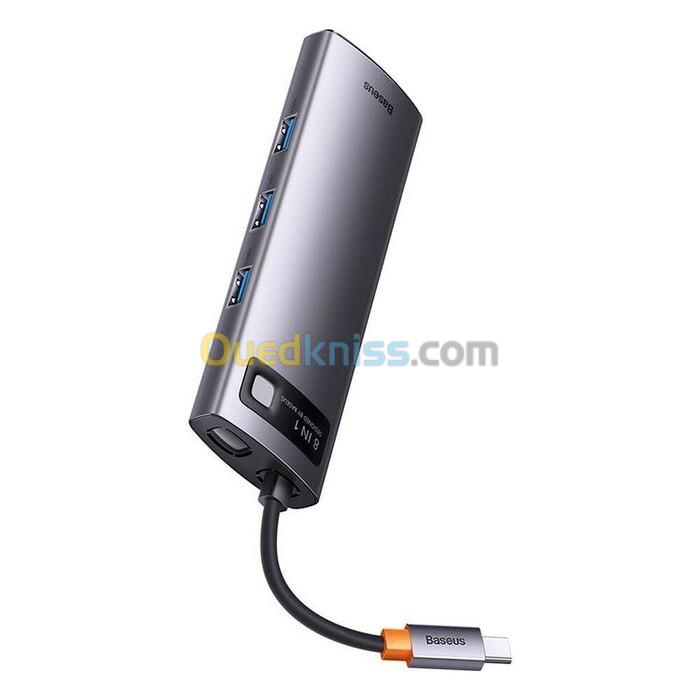 BASEUS METAL GLEAM SERIES 8 EN 1- HUB USB-C - HDMI/VGA - 3xUSB 3.2 GEN1 - MicroSD - SD/TF - GRIS 4