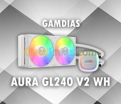 GAMDIAS AURA GL240 V2 - WATER COOLING 240MM -2 X FANS ARGB - PERFORMANCE - INTEL & AMD - WHITE