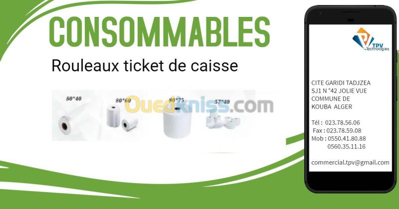 Rouleau papier thermique (Ticket de caisse, TPE, DAB, GAB, Parking,) -  Alger Algérie