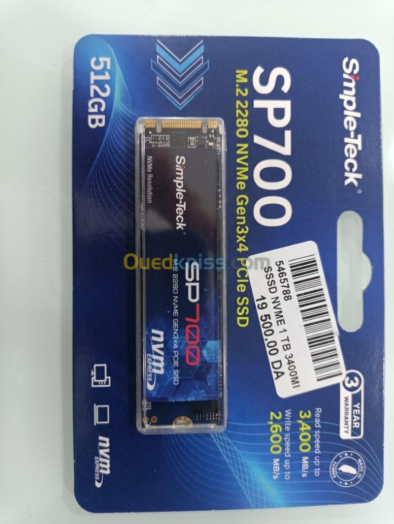 SSD 512GB 3400MB/S NVME M2 SP700 simple teck sp700(En configuration seulement)