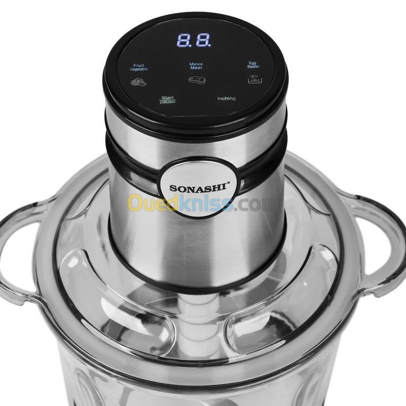 Hachoir Electrique Tactile 2 En 1 Verre Et Inox Sonashi - 6 Lames Avec Eplucheur d'Ail Et Batteur 3
