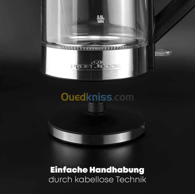 Bouilloire Électrique Proficook 1.7L 2200W En Verre - Éclairage LED indicateur De Température  4