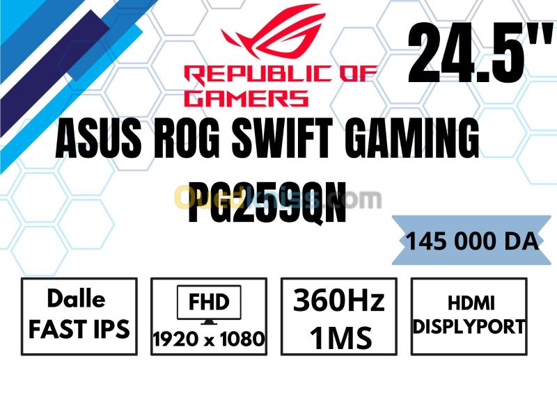 ( VENDU ) ASUS ROG SWIFT GAMING PG259QN 24.5" FHD FAST IPS 360Hz 1ms HDMI/DP 4