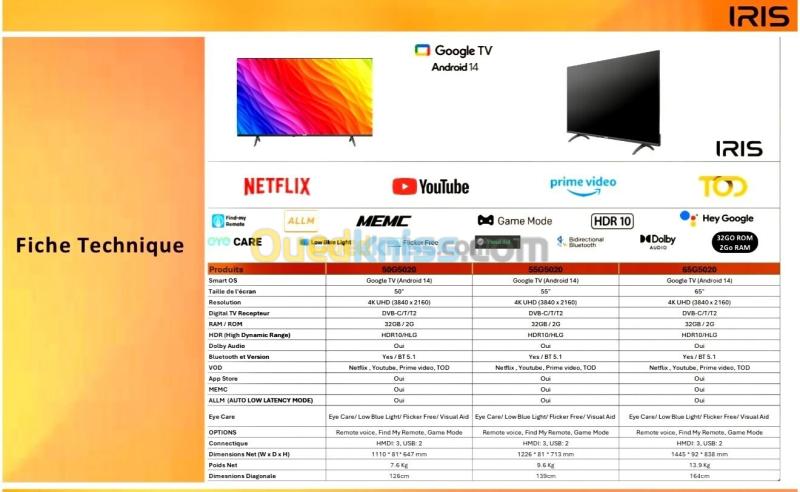 IRIS GOOGLE TV 65"G5020 4K UHD ANDROID 14 2