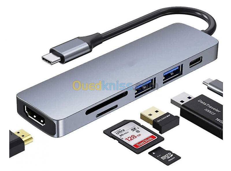  HUB USB TYPE-C Type C vers HDMI  6 en 1