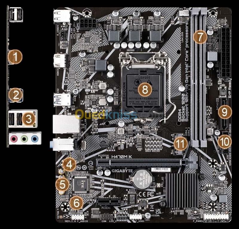 CARTE MERE H470 M K GIGABYTE INTEL SOCKET LGA 1200 INTEL CORE 10TH GEN DUAL2*DDR4 2