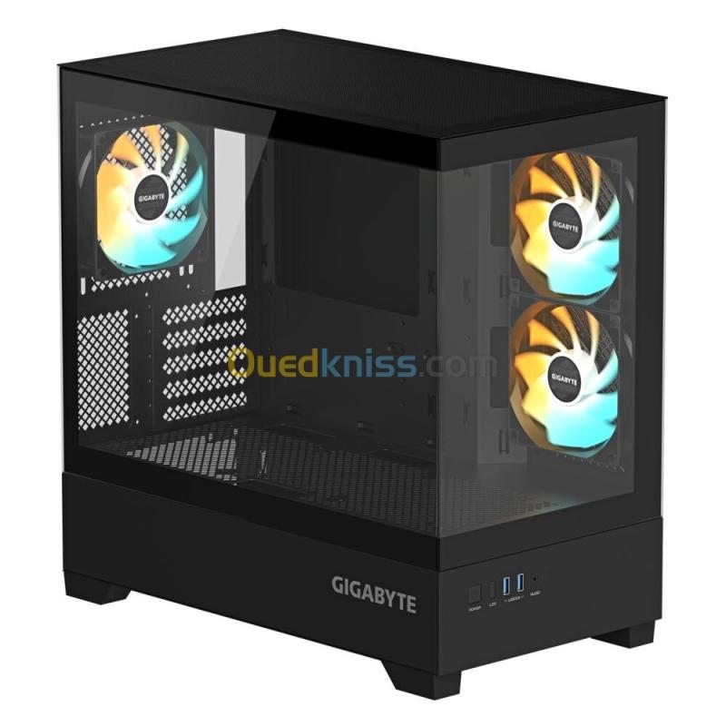 GB C201P GIGABYTE CHASSIS MID TOWER GLASS V2 NOIR VERRE TREMPE FULL SIZE 3 FANS ARGB AIRFLOW OPTIMISE 360MM RAD DUST FILTERS DETACHABLES USB3.0