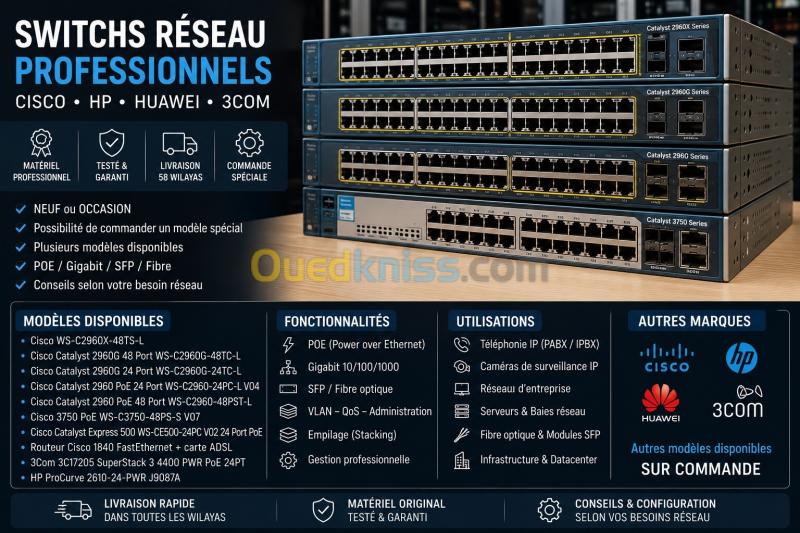 SWITCHS RÉSEAU PROFESSIONNELS  CISCO  HP  HUAWEI  3COM