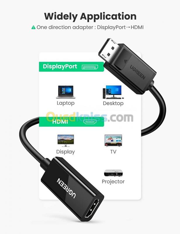  UGREEN Adaptateur DisplayPort Mâle vers HDMI Femelle 4K 60Hz 