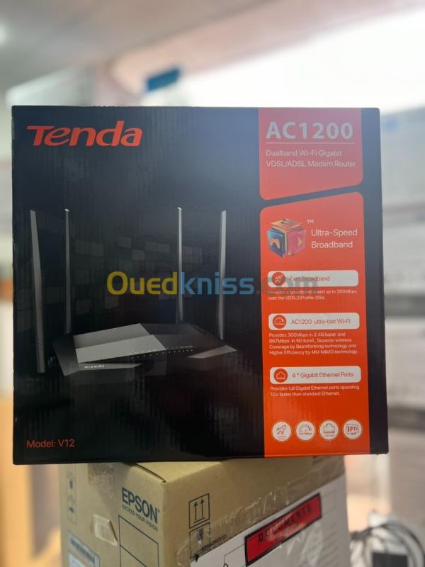  Tenda Modem Routeur V12 AC1200 Double Bande Wi-Fi Gigabit VDSL/ADSL