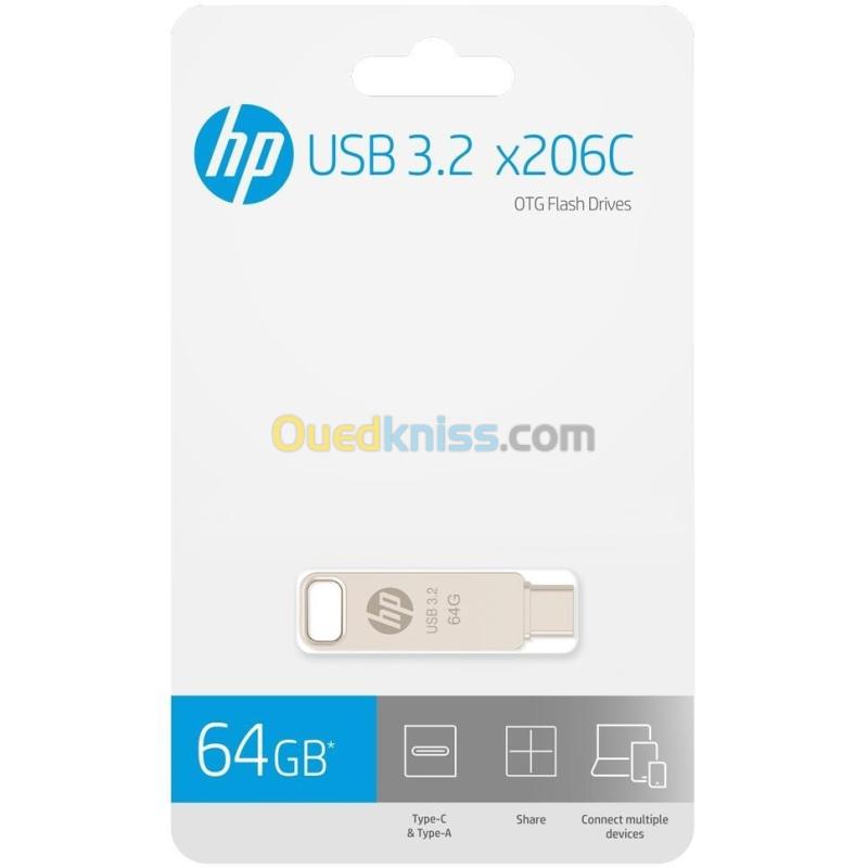 Clé USB double HP x206c OTG TypeC USB3.2 64Go métal