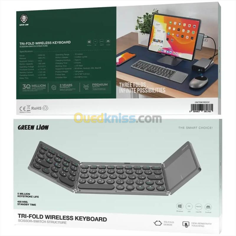 Clavier Sans Fil Pliable Green Lion GKM55 - Format Tri-Fold, Pavé Tactile Intégré et Bluetooth 5.0 6