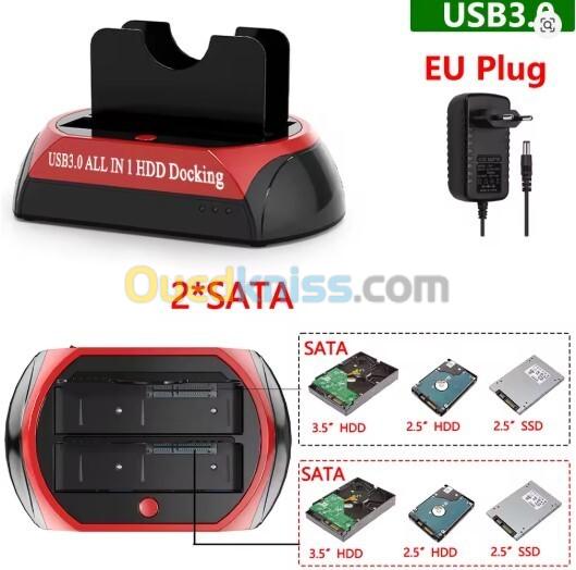 Station d'Accueil Double Disques Durs SATA 2,5" et 3,5" Port USB 3.0 Modèle: 576U3