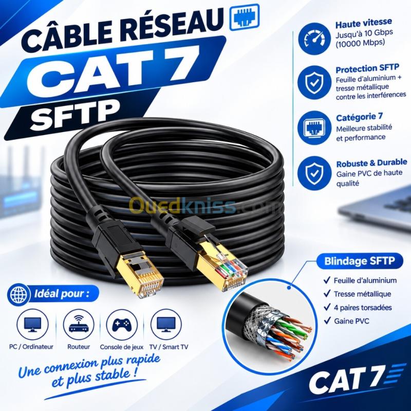 câble réseau Catégorie 7 (Cat 7) S/FTP 5metres