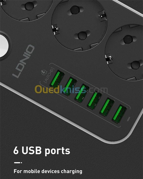Multiprise/Rallonge LDNIO SE3631 3 Prises Secteur & 6 Ports USB (17W / 3.4A) Câble 2m 3