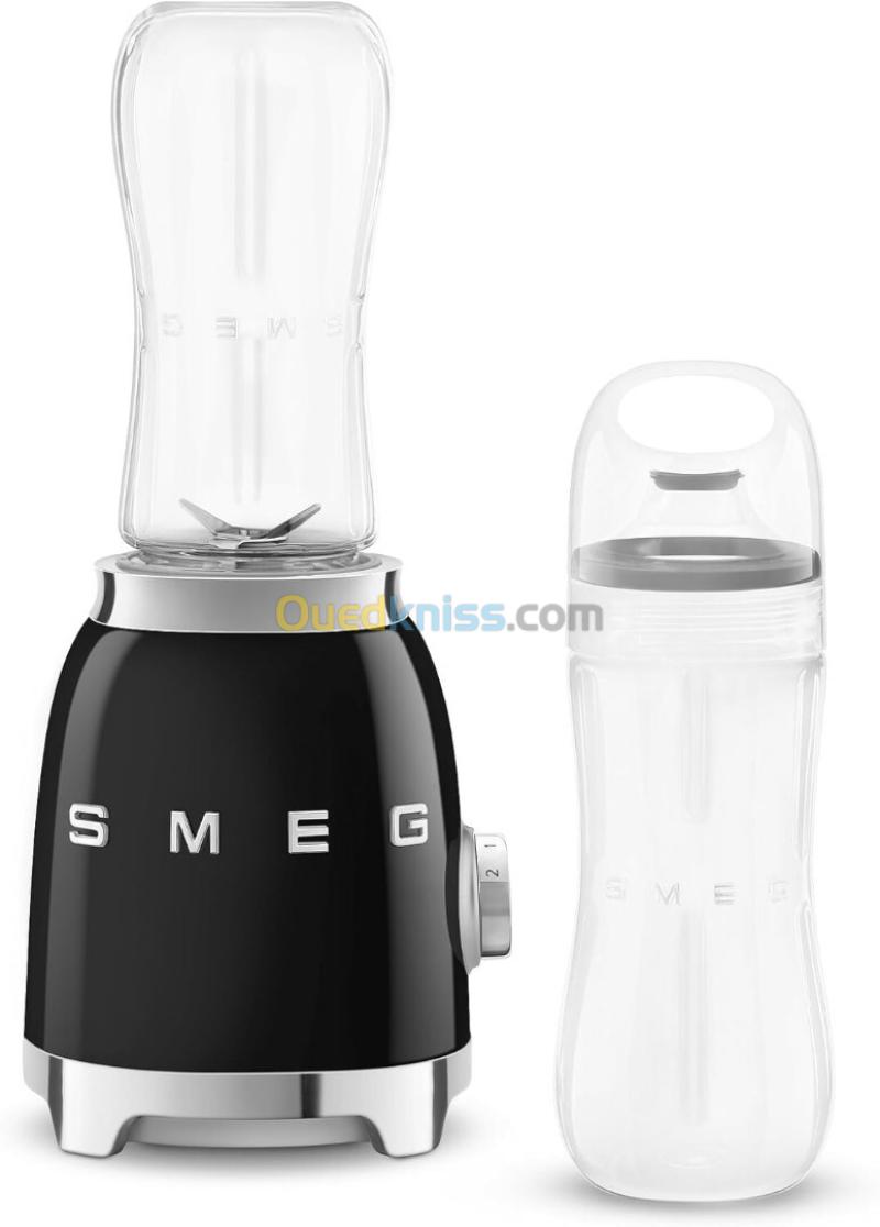 smeg Mini-blender Compact, 2 Niveaux de Vitesse, 2 bouteilles de 600 ml, 300 W, noir - PBF01BLEU