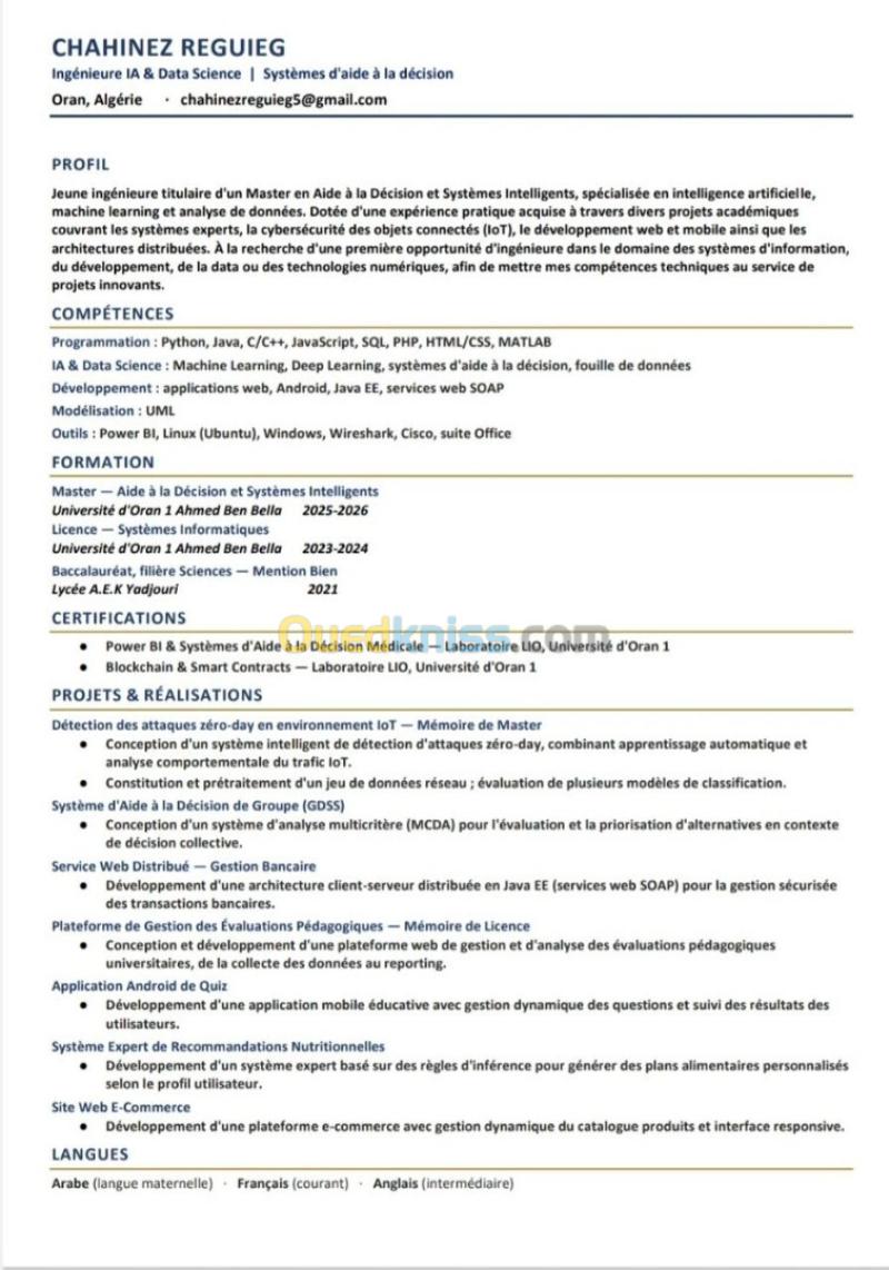 Ingénieure en Informatique / Intelligence Artificielle