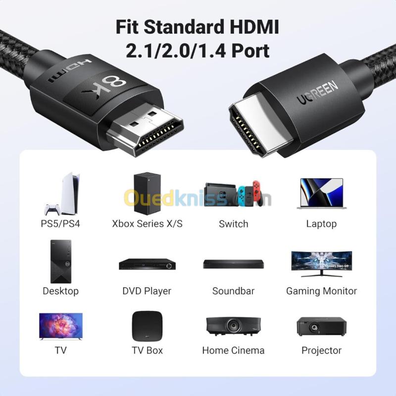 1 à 5 metres Câble HDMI 2.1 certifié UGREEN 8K à 60 Hz, ultra-rapide, 10K à 60 Hz, 4K à 240 Hz, cordon tressé 2