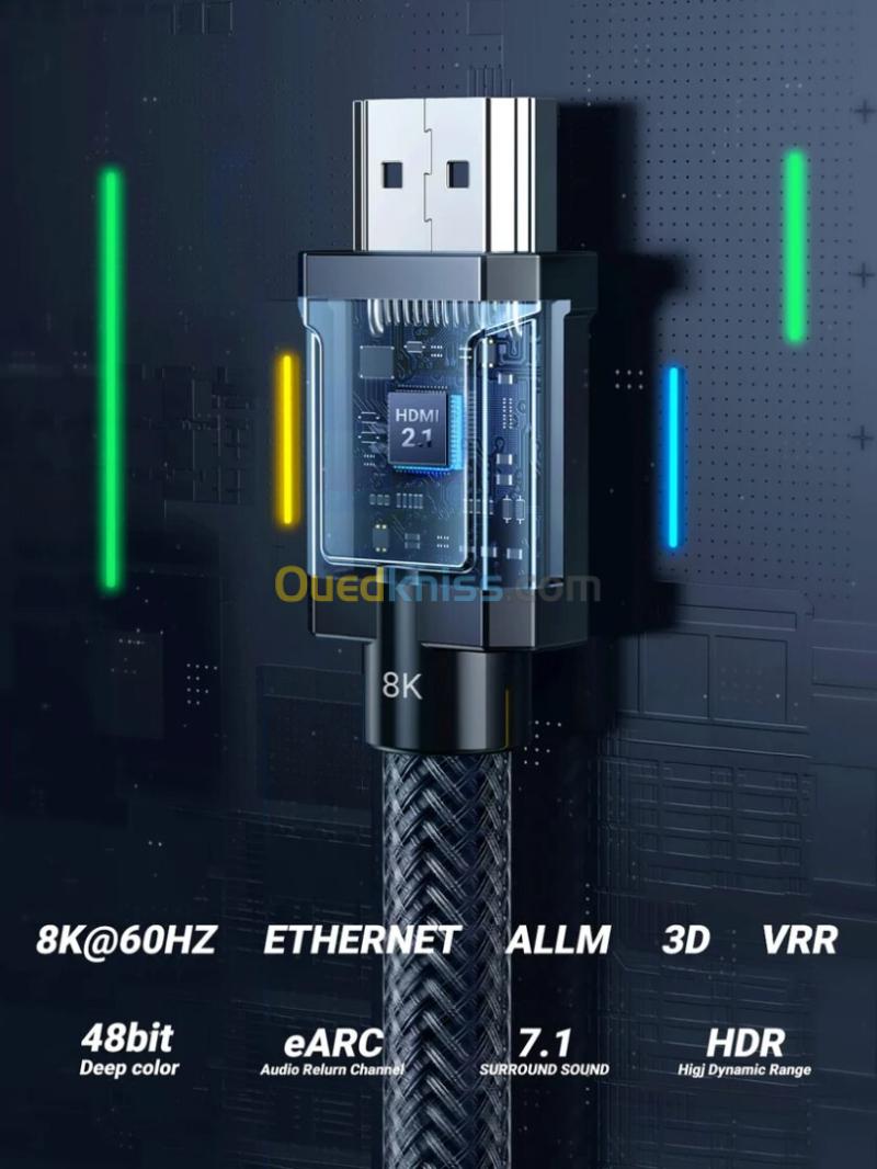Câble HDMI 2.1[8K-60Hz/4K-120Hz] UGREEN Original REF: HD135 Cuivre pur 28AWG 2