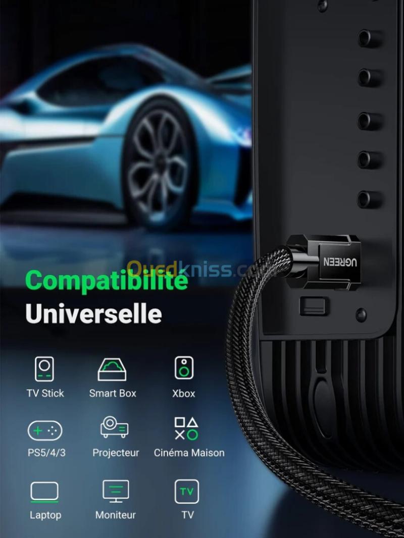 Câble HDMI 2.1[8K-60Hz/4K-120Hz] UGREEN Original REF: HD135 Cuivre pur 28AWG 3