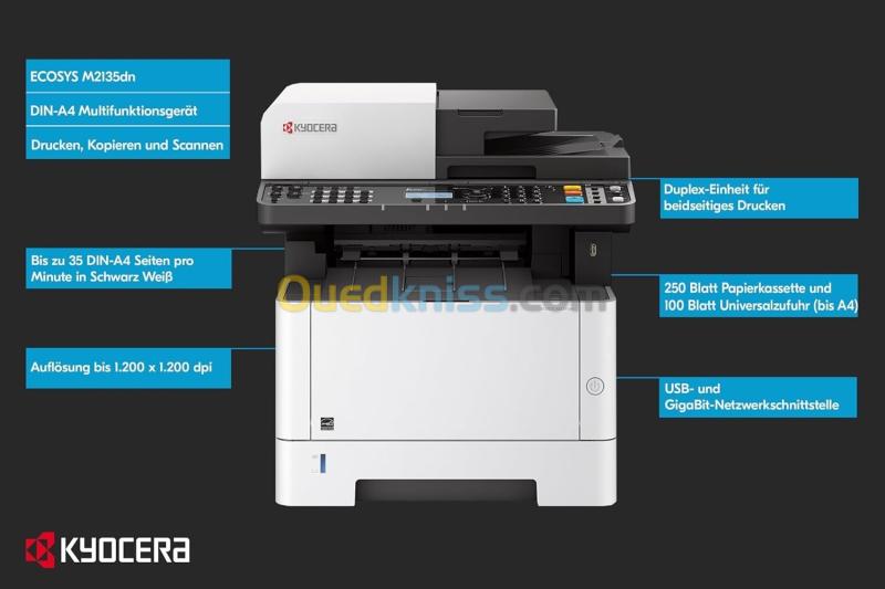 IMPRIMANTE KYOCERA MULTIFUNCTION M2135DN LASER / DUPLEX RECTO-VERSO / NETWORK  2