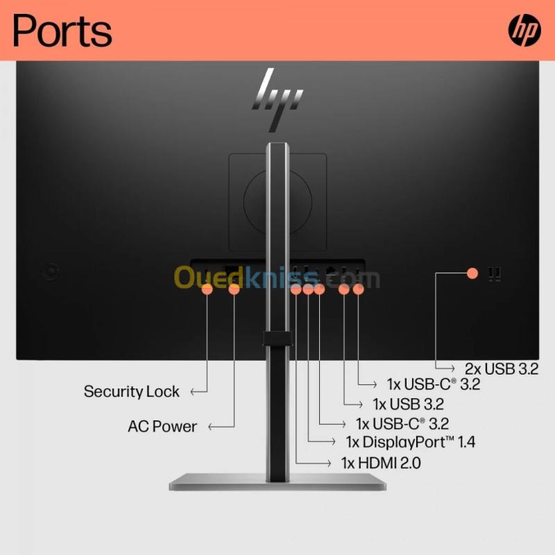 ECRAN HP 32 POUCES E32K G5 4K/UHD/IPS 60Hz/5MS 2 HDMI/VGA/ADJUSTABLE ROTATION/BLUE EYES FILTRE NEW 7