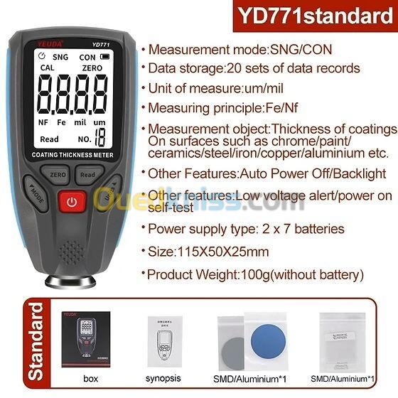 YUEDA YD771 Outil de mesure et de test de revêtement automobile FE NFE Jauge d'épaisseur de peinture numérique pour voiture 7