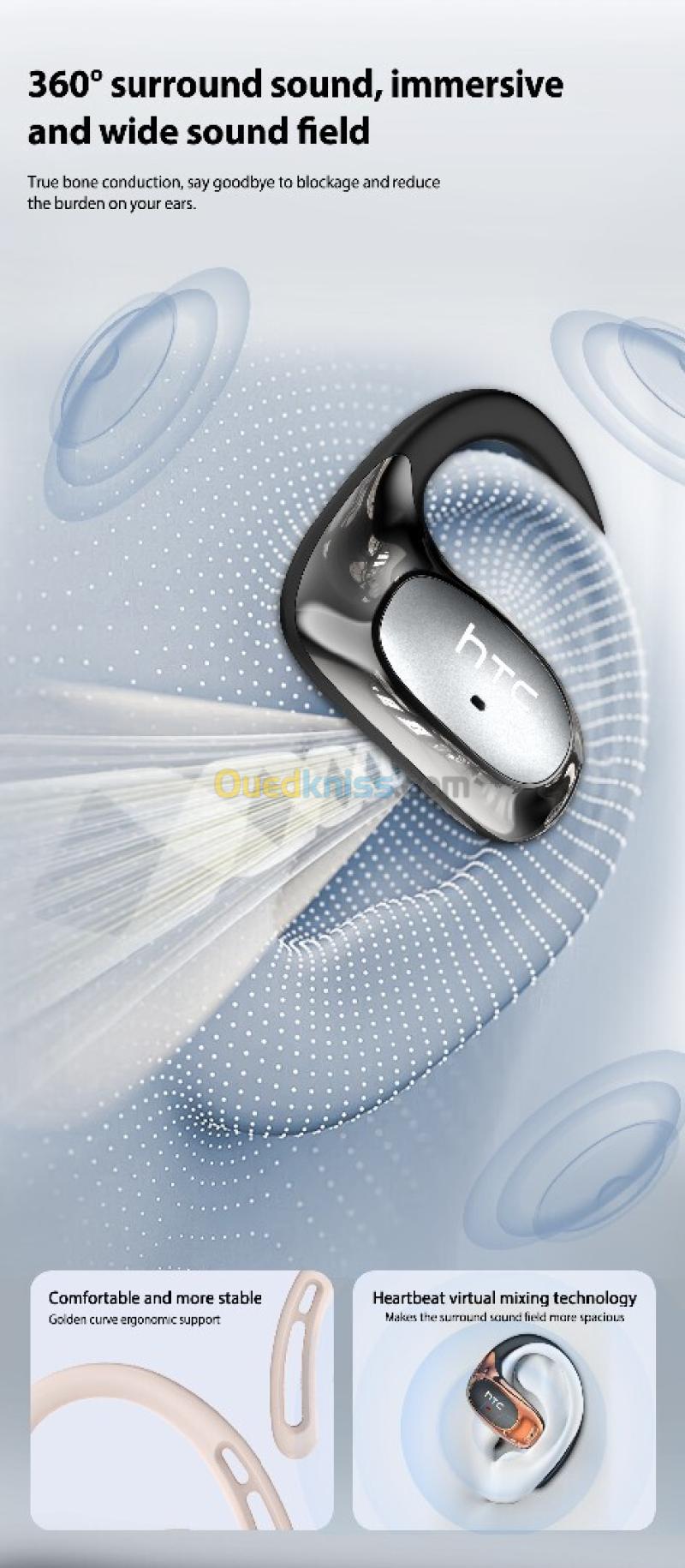 HTC NE35 Earphones, Bluetooth V6.0, AI traduction écouteurs, OWS Sport, casque confortable Ultra-léger 6