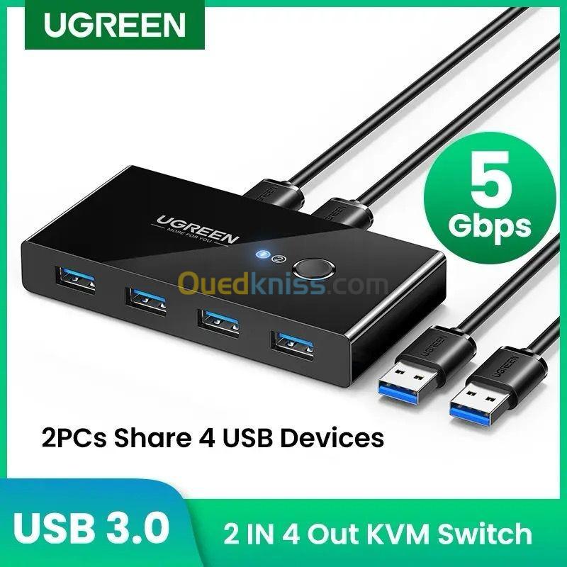  UGREEN Commutateur KVM USB 3.0/2.0, pour connecter 2 PC avec 4 appareils