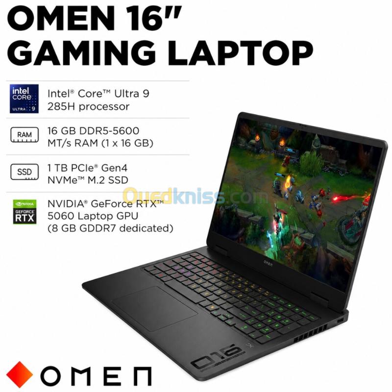 HP OMEN 16 16-AN0008TX | Intel Core ULTRA 9 285H | RAM 16GO | SSD 1TO nvme | GEFORCE RTX 5060 8 Go VRAM |Écran 16" IPS LED 144Hz