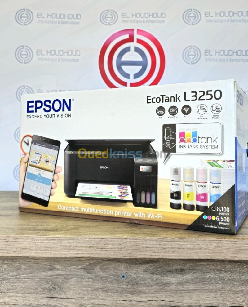 IMPRIMANTE EPSON L3250W (WIFI) A RESERVOIR INTEGRE(2BOUTEILLES NOIR +3 COLORS)A4 JET D'ENCRE 3EN1 MULTIFONCTION COULEUR