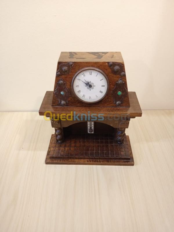  vintage thermomètre et horloge bois en forme cheminée