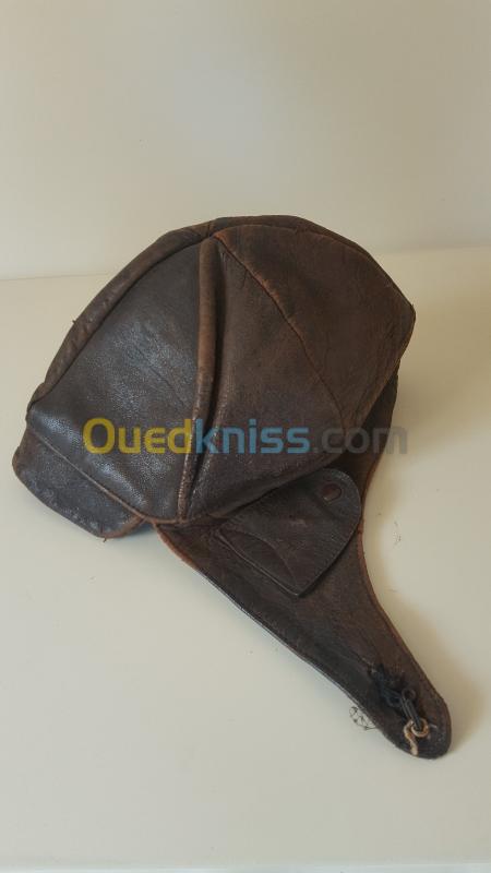  Vintage casque aviateur ou moto en cuir brun 
