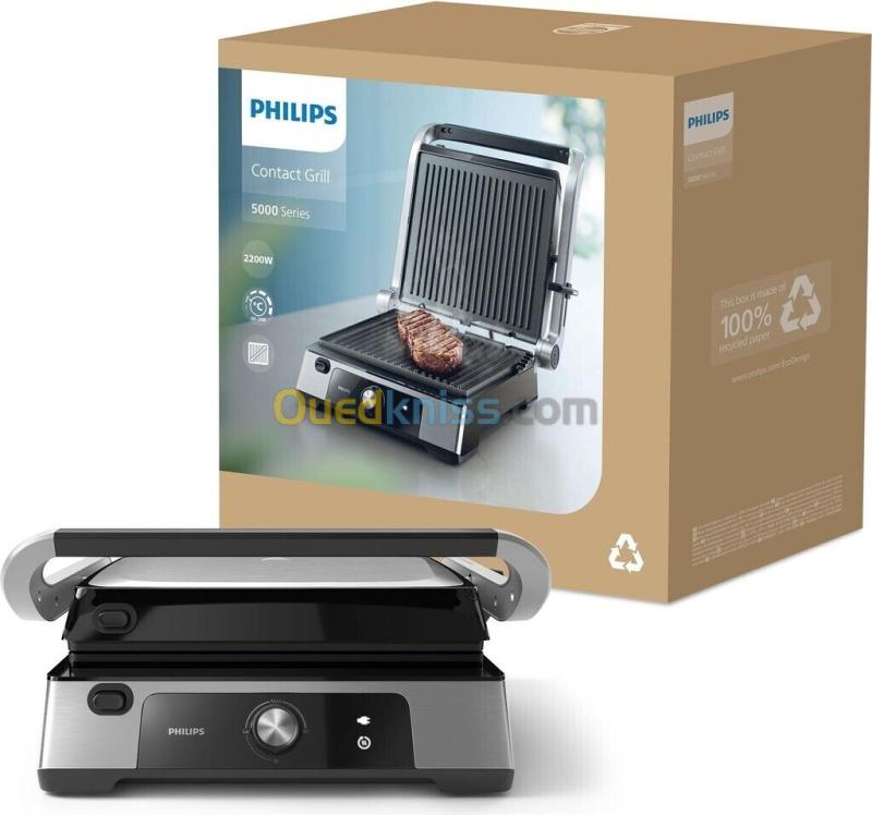 Panineuse et grill viande philips serie 5000 - HD6301/90  - 2200 - ouverture 180 -plaques amovible