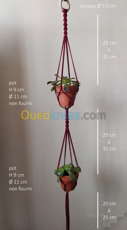  Suspension double -double plant hanger- en macramé (corde en coton de 3 mm)