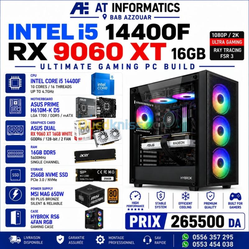 CONFIG PC INTEL CORE I5 14400F AVEC RX 9060 XT 16GB GAMING GIGABYTE OC
