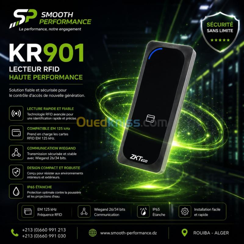 Lecteur RFID / MIFAR ZKTeco KR901  Contrôle d'Accès 125 kHz. 13.56 kHz| Distributeur Officiel ZKTeco Algérie