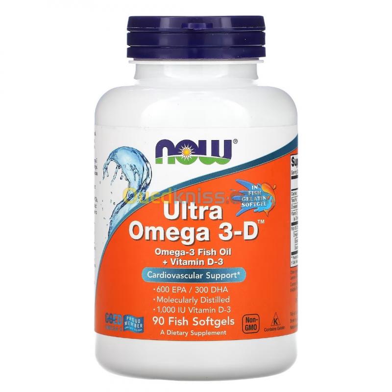  Ultra Omega 3-D, NOW Foods, 90 capsules à enveloppe molle à base de poisson (HALAL)