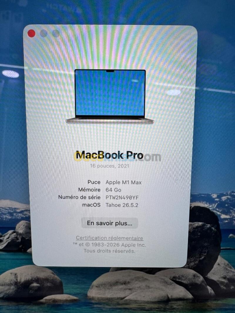 MacBook Pro M1 MAX 16" 64G 512G etat 10/10 cycle 86 MDM 4