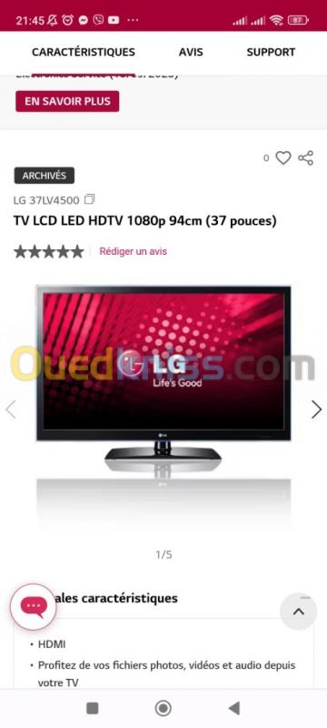  TV LG 37 pouces led full HD 1080p 
