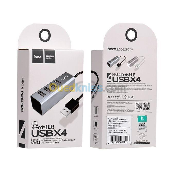 Concentrateur USB "HB1" USB-A à quatre ports Chargement et synchronisation des données USB 2.0 3